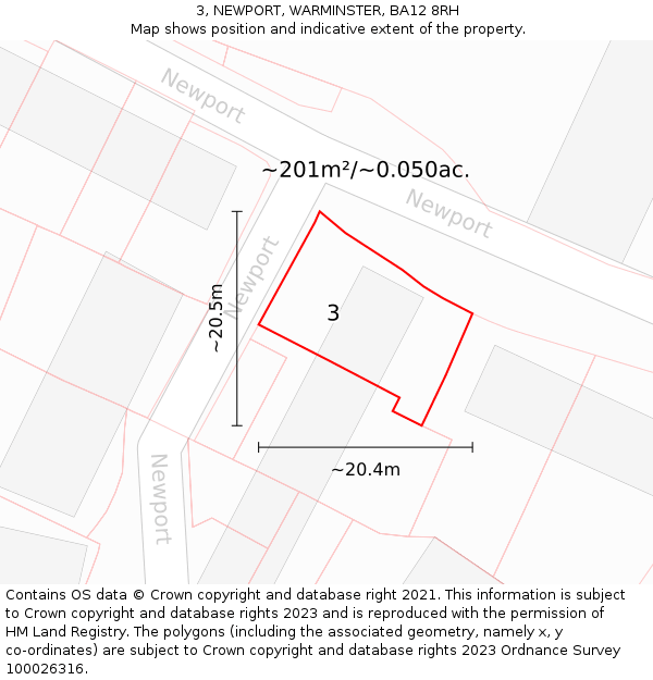 3, NEWPORT, WARMINSTER, BA12 8RH: Plot and title map