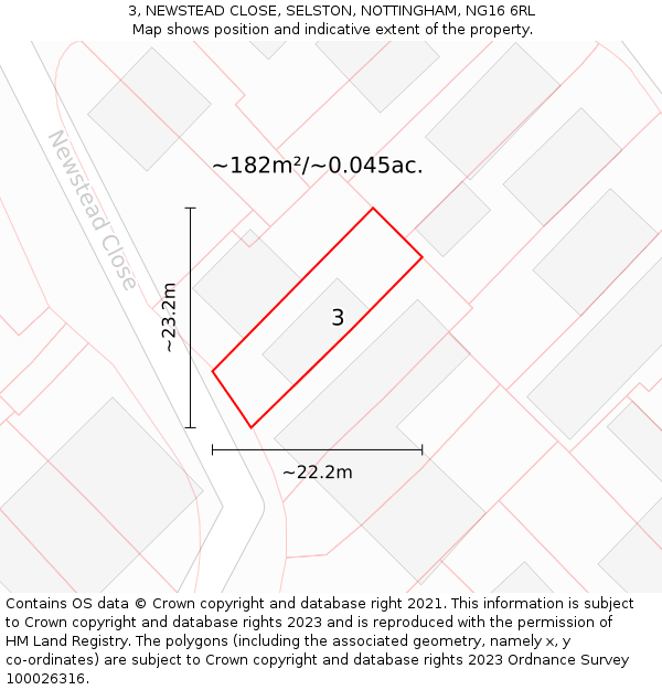3, NEWSTEAD CLOSE, SELSTON, NOTTINGHAM, NG16 6RL: Plot and title map