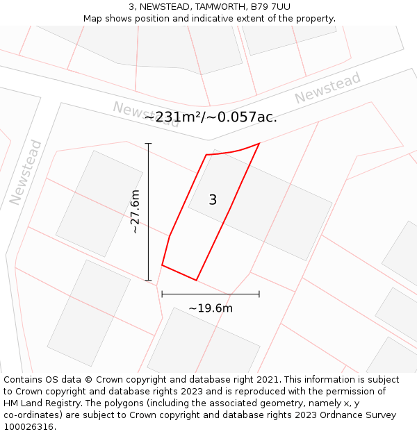 3, NEWSTEAD, TAMWORTH, B79 7UU: Plot and title map