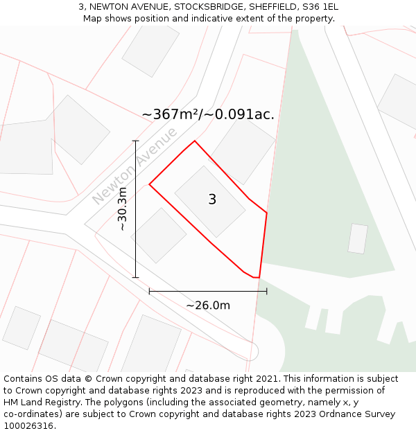3, NEWTON AVENUE, STOCKSBRIDGE, SHEFFIELD, S36 1EL: Plot and title map