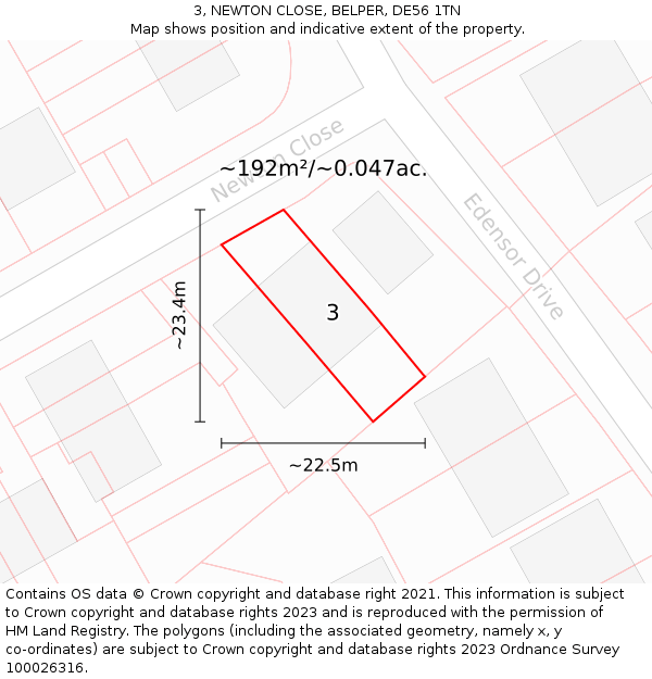 3, NEWTON CLOSE, BELPER, DE56 1TN: Plot and title map