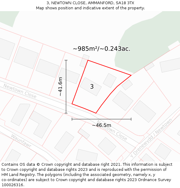 3, NEWTOWN CLOSE, AMMANFORD, SA18 3TX: Plot and title map