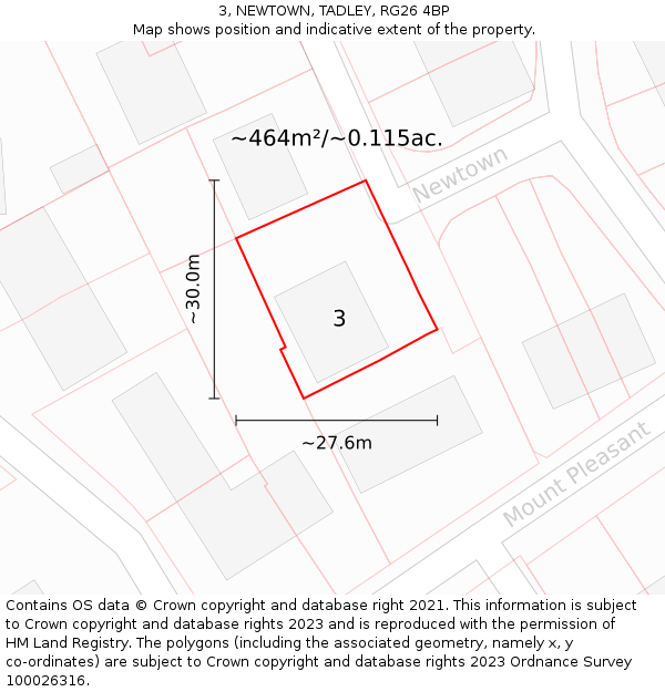 3, NEWTOWN, TADLEY, RG26 4BP: Plot and title map
