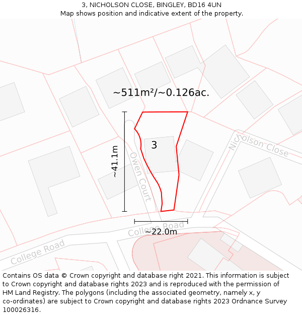 3, NICHOLSON CLOSE, BINGLEY, BD16 4UN: Plot and title map