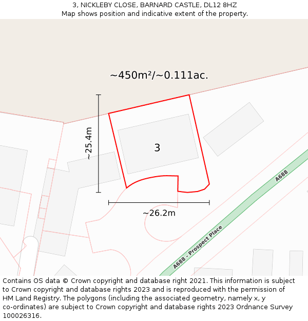 3, NICKLEBY CLOSE, BARNARD CASTLE, DL12 8HZ: Plot and title map