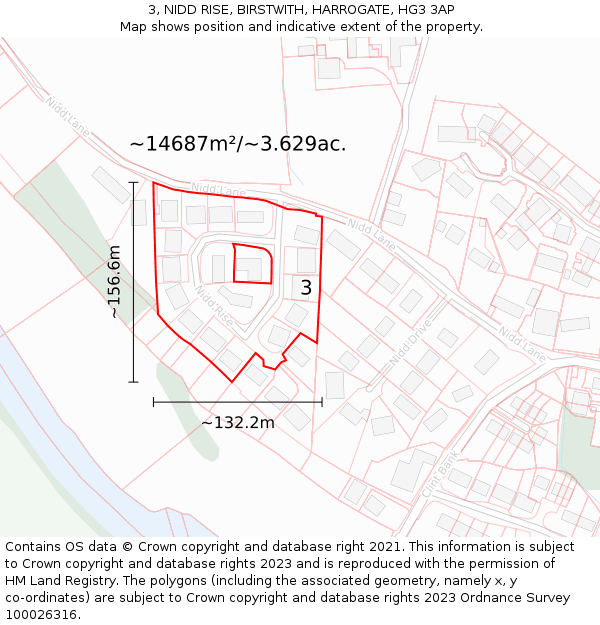 3, NIDD RISE, BIRSTWITH, HARROGATE, HG3 3AP: Plot and title map