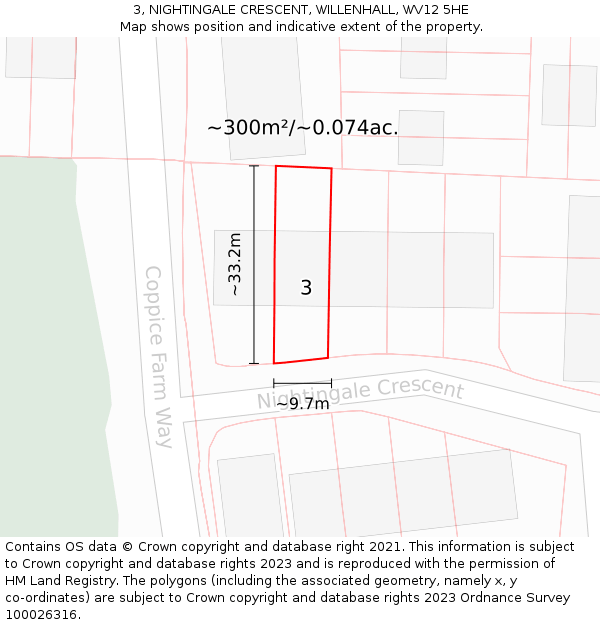 3, NIGHTINGALE CRESCENT, WILLENHALL, WV12 5HE: Plot and title map