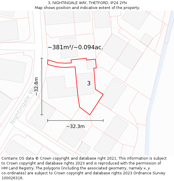 3, NIGHTINGALE WAY, THETFORD, IP24 2YN: Plot and title map