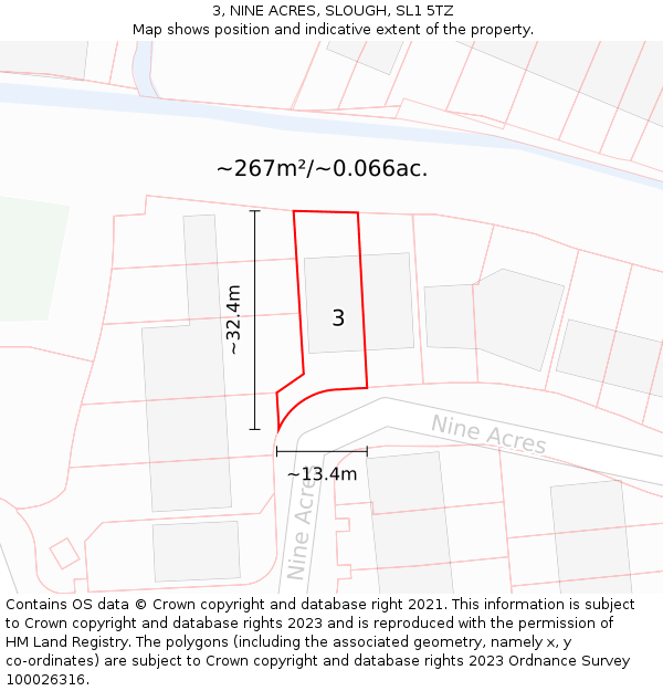 3, NINE ACRES, SLOUGH, SL1 5TZ: Plot and title map