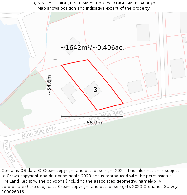 3, NINE MILE RIDE, FINCHAMPSTEAD, WOKINGHAM, RG40 4QA: Plot and title map