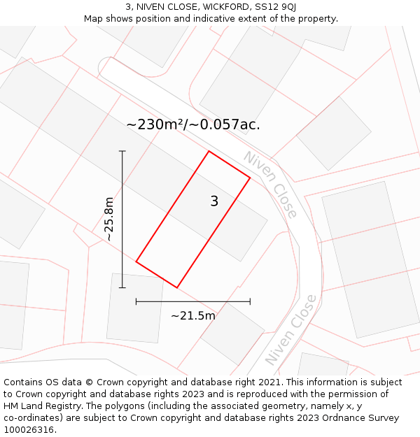 3, NIVEN CLOSE, WICKFORD, SS12 9QJ: Plot and title map