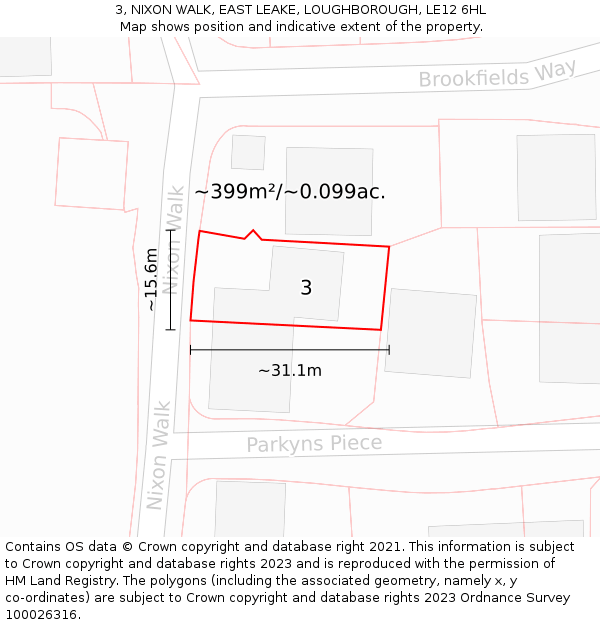 3, NIXON WALK, EAST LEAKE, LOUGHBOROUGH, LE12 6HL: Plot and title map