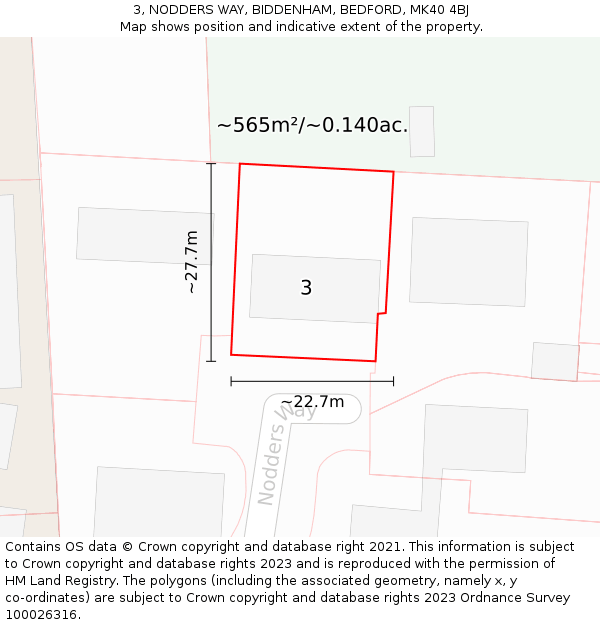 3, NODDERS WAY, BIDDENHAM, BEDFORD, MK40 4BJ: Plot and title map