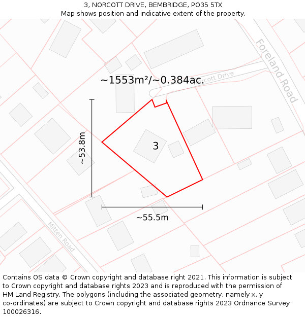 3, NORCOTT DRIVE, BEMBRIDGE, PO35 5TX: Plot and title map