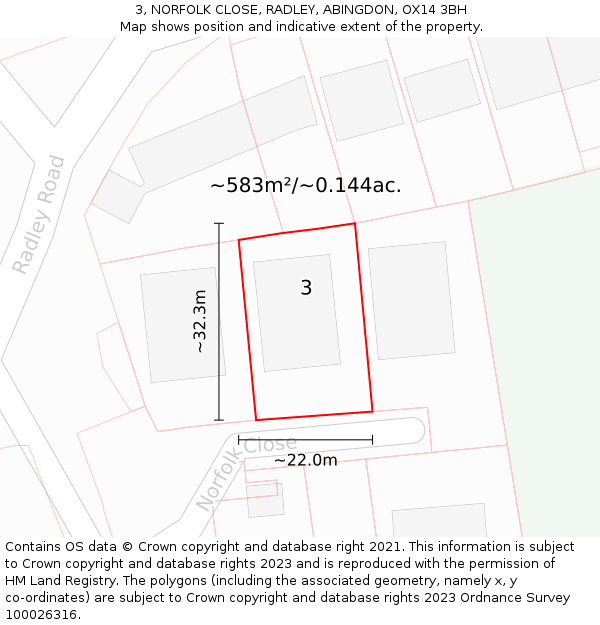 3, NORFOLK CLOSE, RADLEY, ABINGDON, OX14 3BH: Plot and title map