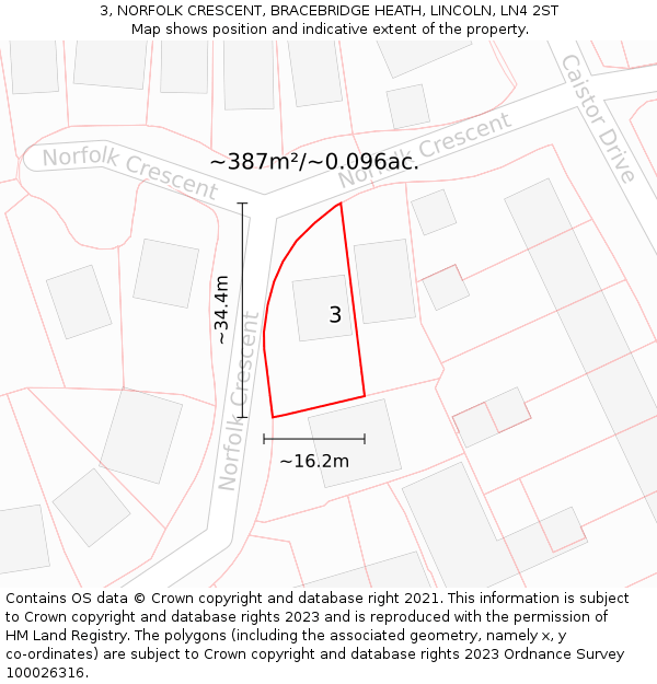 3, NORFOLK CRESCENT, BRACEBRIDGE HEATH, LINCOLN, LN4 2ST: Plot and title map