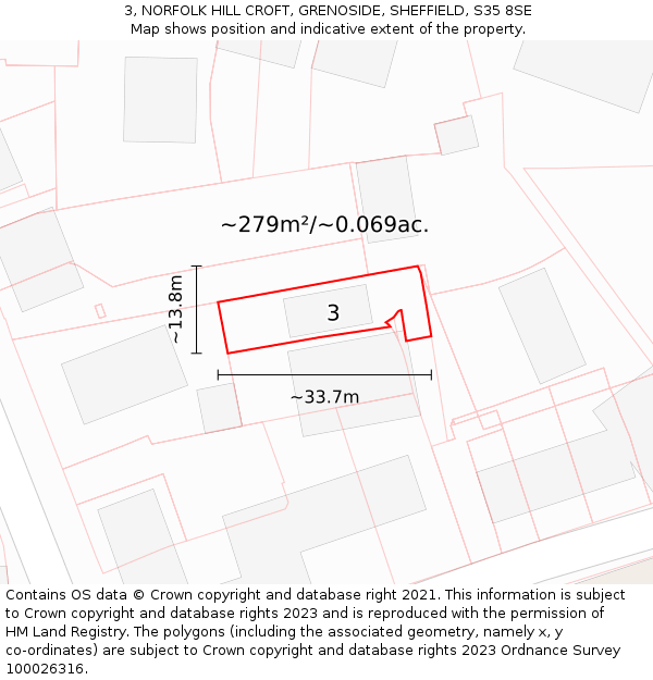 3, NORFOLK HILL CROFT, GRENOSIDE, SHEFFIELD, S35 8SE: Plot and title map