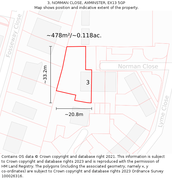 3, NORMAN CLOSE, AXMINSTER, EX13 5GP: Plot and title map