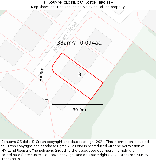 3, NORMAN CLOSE, ORPINGTON, BR6 8EH: Plot and title map