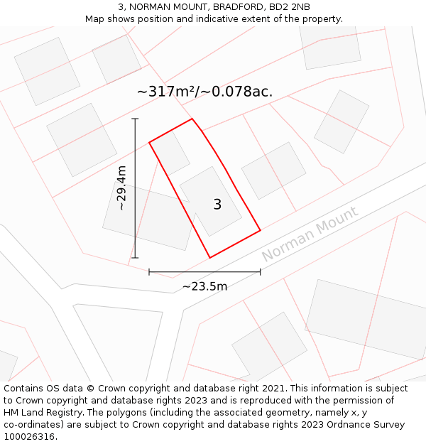 3, NORMAN MOUNT, BRADFORD, BD2 2NB: Plot and title map