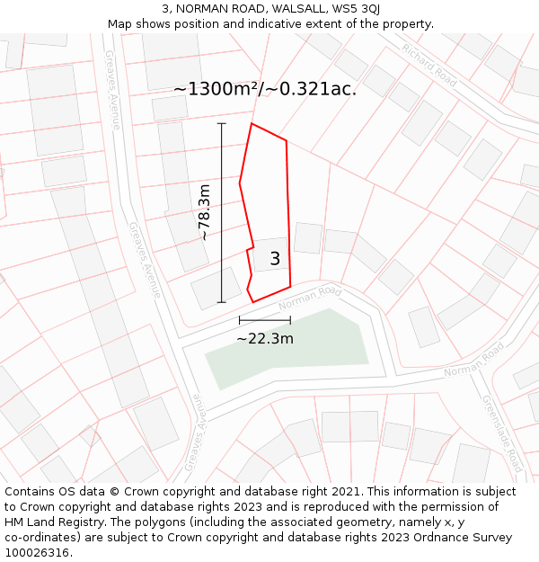 3, NORMAN ROAD, WALSALL, WS5 3QJ: Plot and title map