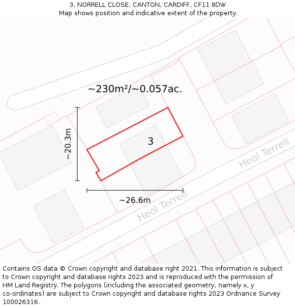 3, NORRELL CLOSE, CANTON, CARDIFF, CF11 8DW: Plot and title map