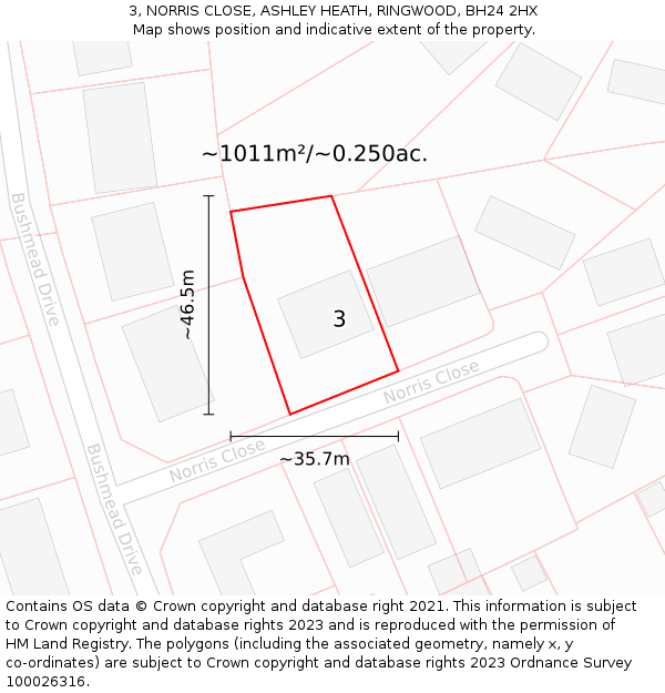 3, NORRIS CLOSE, ASHLEY HEATH, RINGWOOD, BH24 2HX: Plot and title map