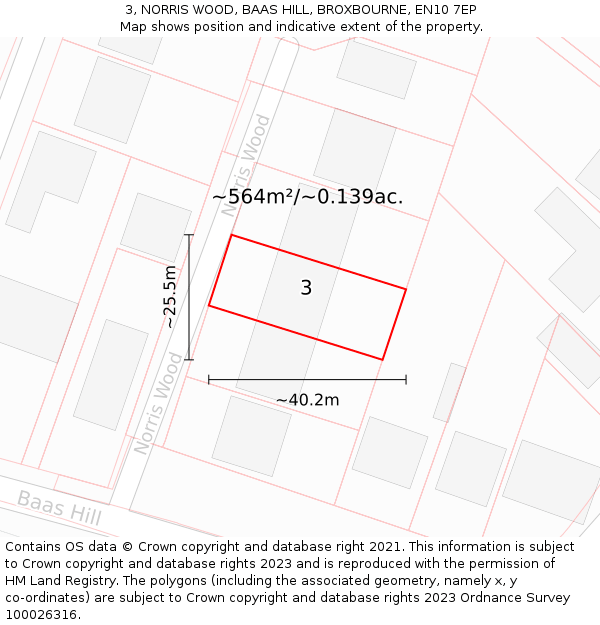 3, NORRIS WOOD, BAAS HILL, BROXBOURNE, EN10 7EP: Plot and title map