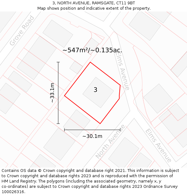 3, NORTH AVENUE, RAMSGATE, CT11 9BT: Plot and title map
