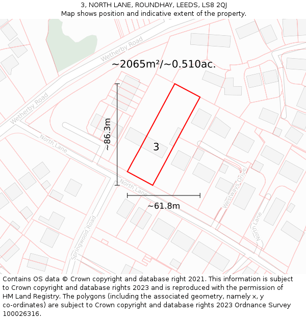 3, NORTH LANE, ROUNDHAY, LEEDS, LS8 2QJ: Plot and title map