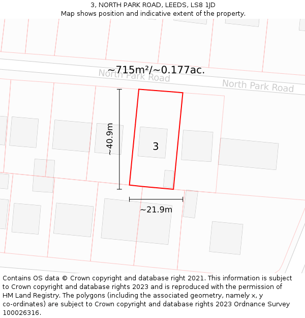 3, NORTH PARK ROAD, LEEDS, LS8 1JD: Plot and title map