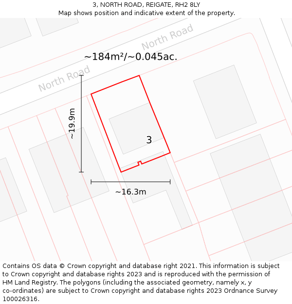 3, NORTH ROAD, REIGATE, RH2 8LY: Plot and title map