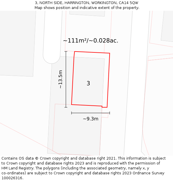 3, NORTH SIDE, HARRINGTON, WORKINGTON, CA14 5QW: Plot and title map