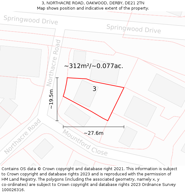 3, NORTHACRE ROAD, OAKWOOD, DERBY, DE21 2TN: Plot and title map