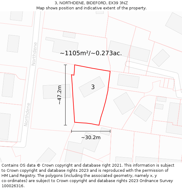 3, NORTHDENE, BIDEFORD, EX39 3NZ: Plot and title map