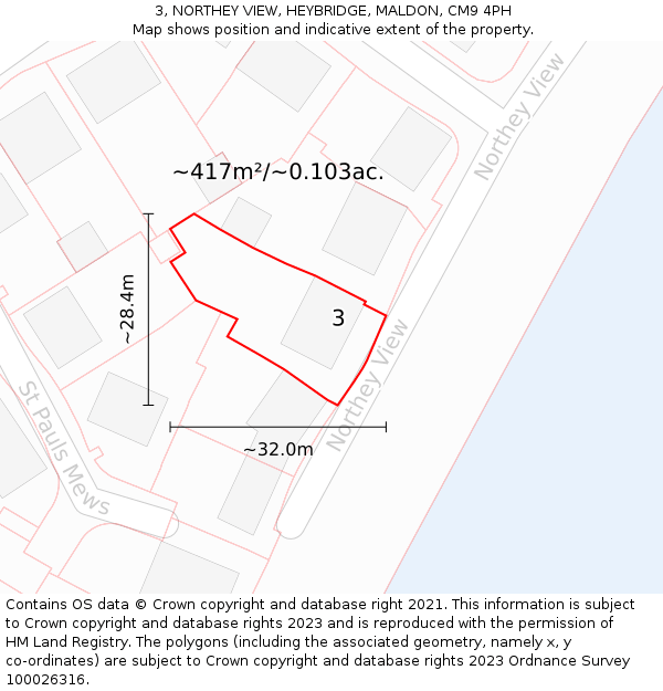 3, NORTHEY VIEW, HEYBRIDGE, MALDON, CM9 4PH: Plot and title map