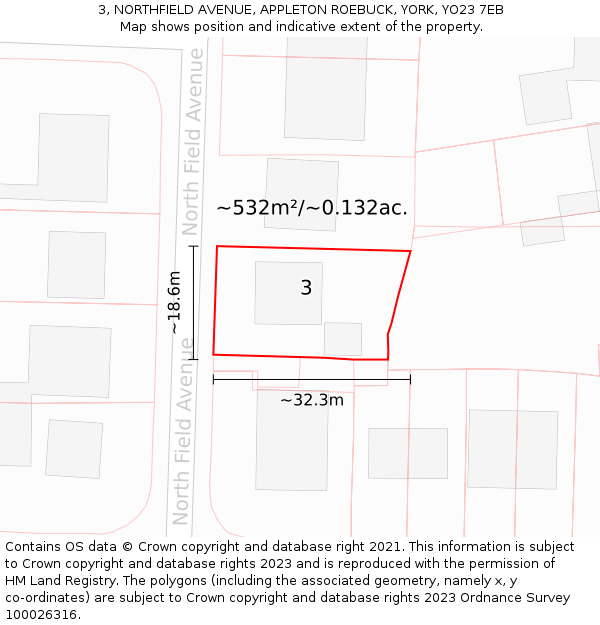 3, NORTHFIELD AVENUE, APPLETON ROEBUCK, YORK, YO23 7EB: Plot and title map