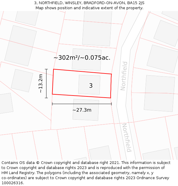 3, NORTHFIELD, WINSLEY, BRADFORD-ON-AVON, BA15 2JS: Plot and title map