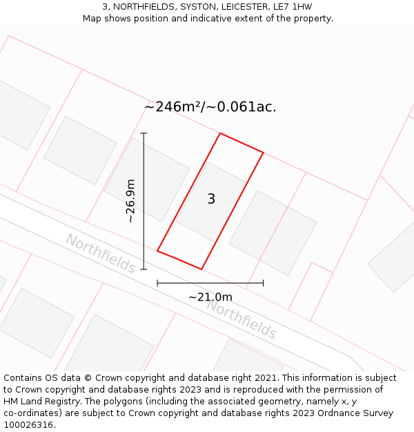 3, NORTHFIELDS, SYSTON, LEICESTER, LE7 1HW: Plot and title map