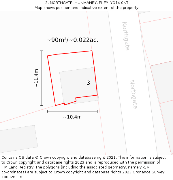 3, NORTHGATE, HUNMANBY, FILEY, YO14 0NT: Plot and title map