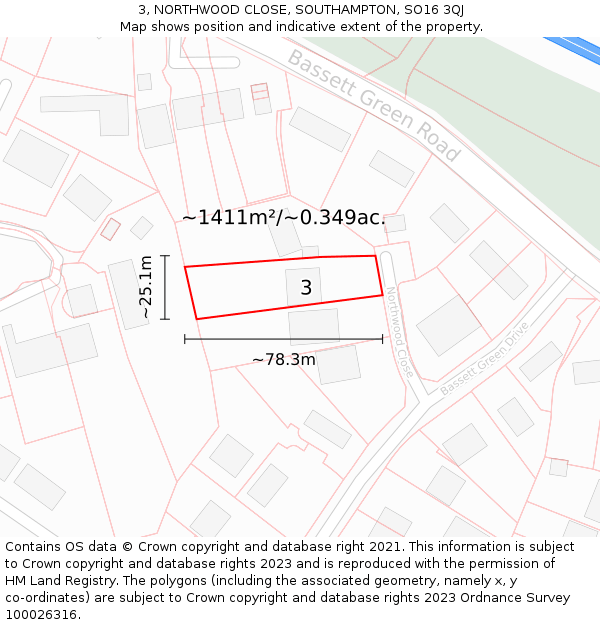 3, NORTHWOOD CLOSE, SOUTHAMPTON, SO16 3QJ: Plot and title map