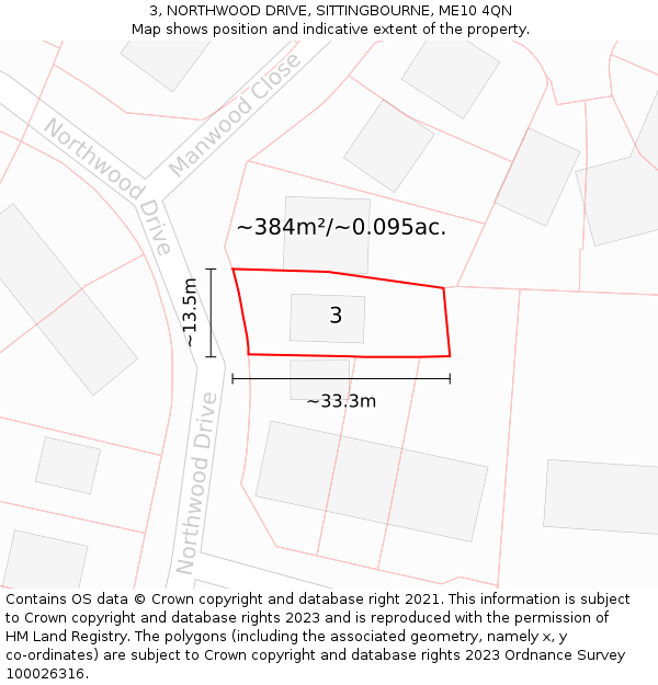 3, NORTHWOOD DRIVE, SITTINGBOURNE, ME10 4QN: Plot and title map