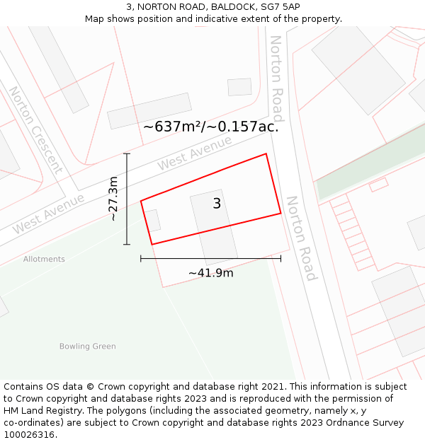 3, NORTON ROAD, BALDOCK, SG7 5AP: Plot and title map