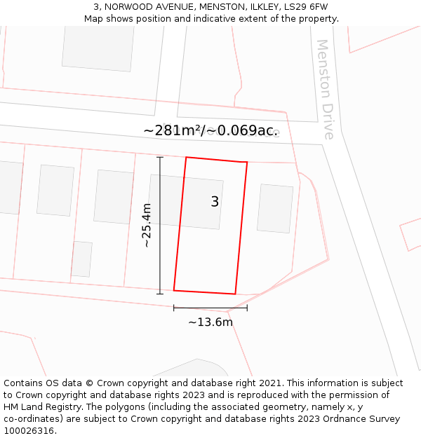 3, NORWOOD AVENUE, MENSTON, ILKLEY, LS29 6FW: Plot and title map