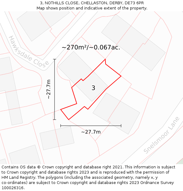 3, NOTHILLS CLOSE, CHELLASTON, DERBY, DE73 6PR: Plot and title map