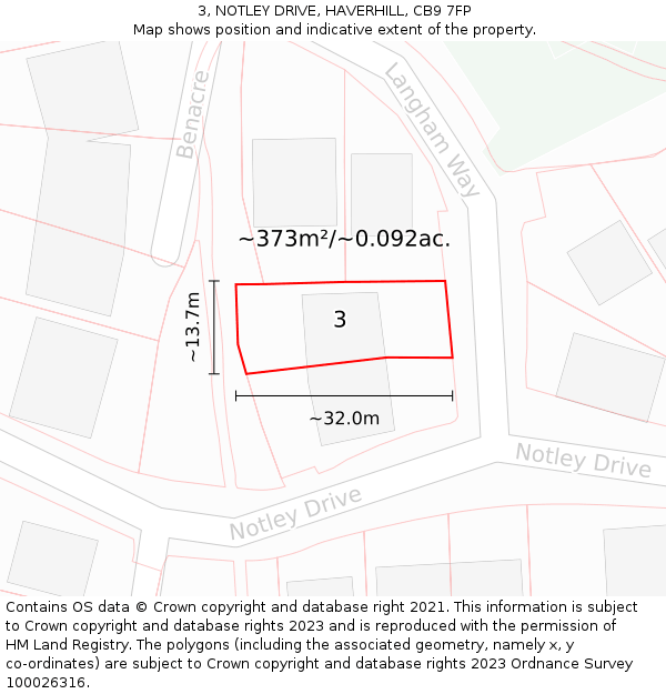 3, NOTLEY DRIVE, HAVERHILL, CB9 7FP: Plot and title map