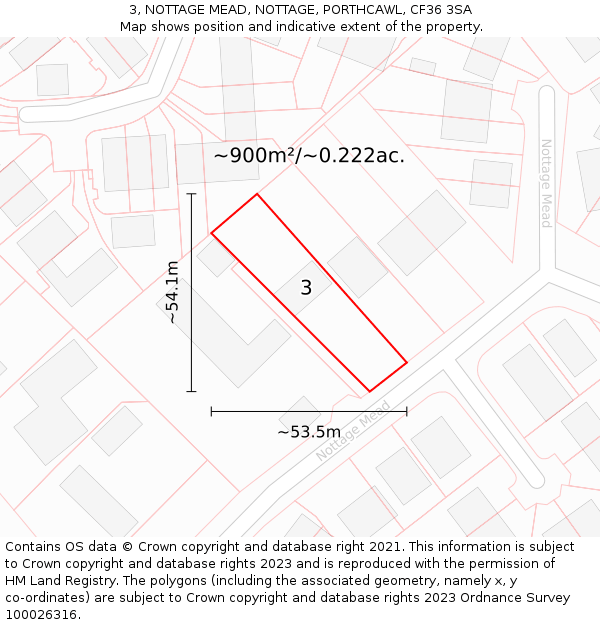 3, NOTTAGE MEAD, NOTTAGE, PORTHCAWL, CF36 3SA: Plot and title map