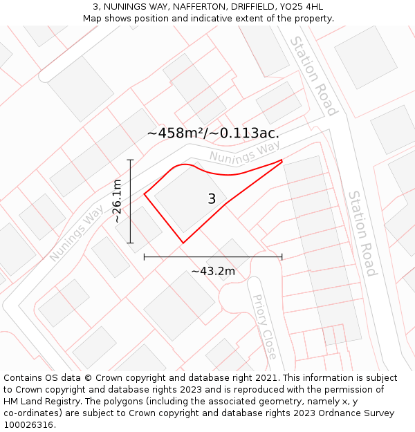 3, NUNINGS WAY, NAFFERTON, DRIFFIELD, YO25 4HL: Plot and title map