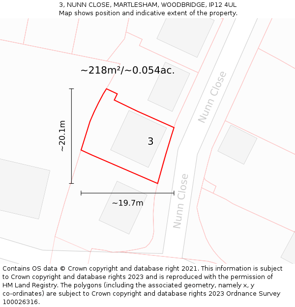 3, NUNN CLOSE, MARTLESHAM, WOODBRIDGE, IP12 4UL: Plot and title map