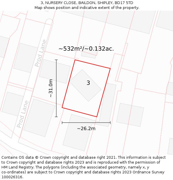 3, NURSERY CLOSE, BAILDON, SHIPLEY, BD17 5TD: Plot and title map